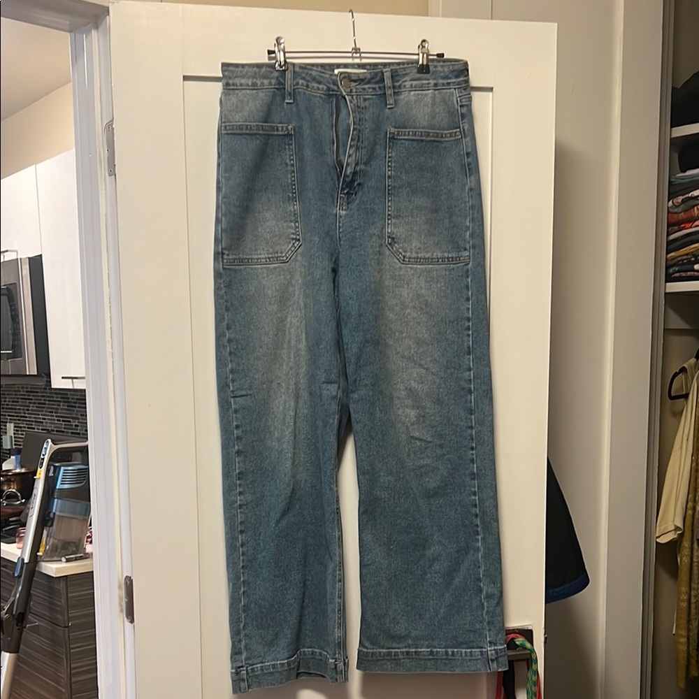 Blue Flare Wide Leg Jeans with Classic Denim Wash